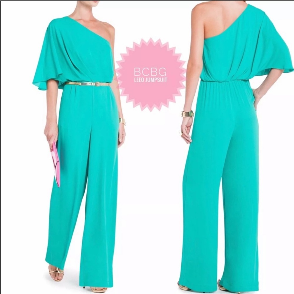BCBGMaxAzria Teal One-Shoulder Jumpsuit - Picture 2 of 3